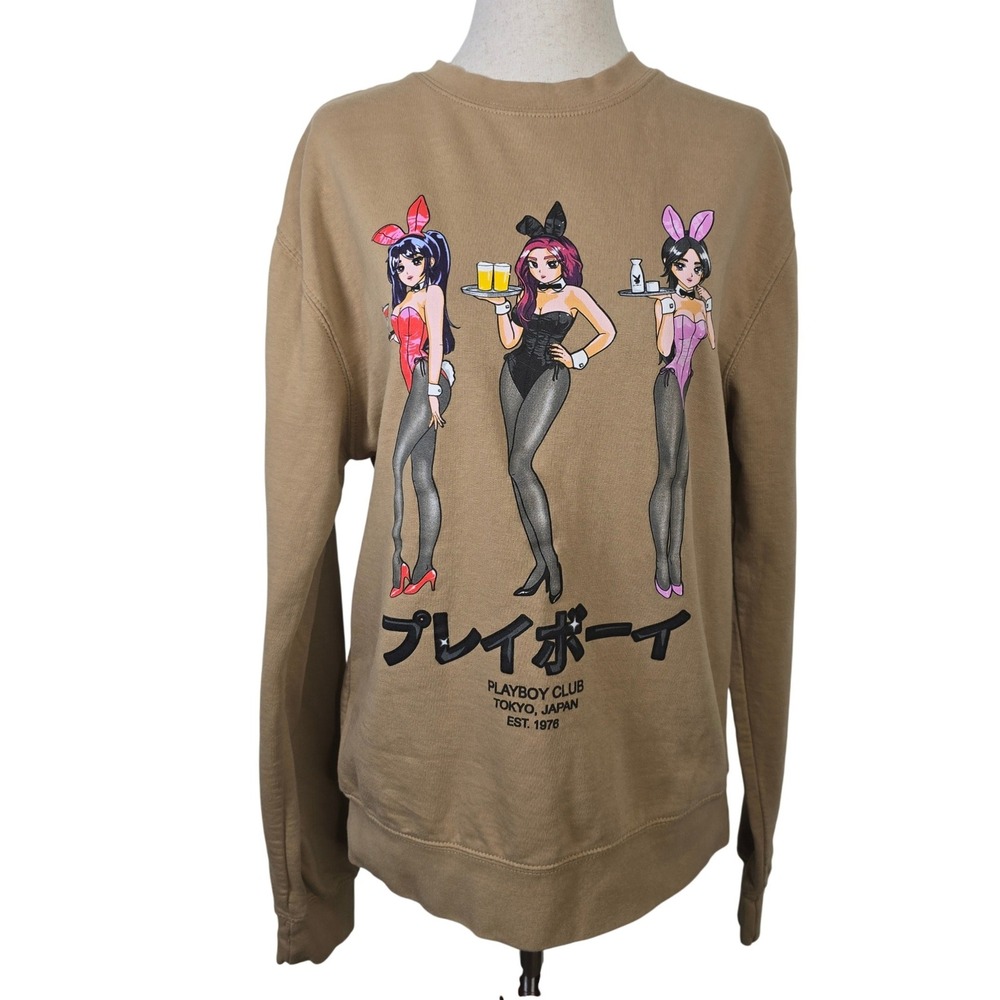 Playboy x Color Bars Tokyo Japan Anime Bunny Girls Graphic Sweatshirt Tan Small